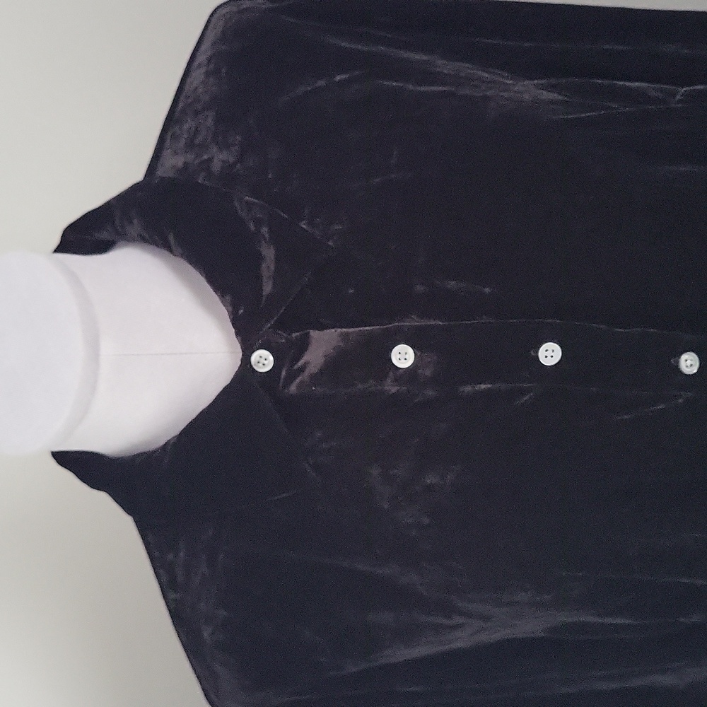 Talbots Black Velvet Button Front Shirt Sz L - Picture 7 of 10